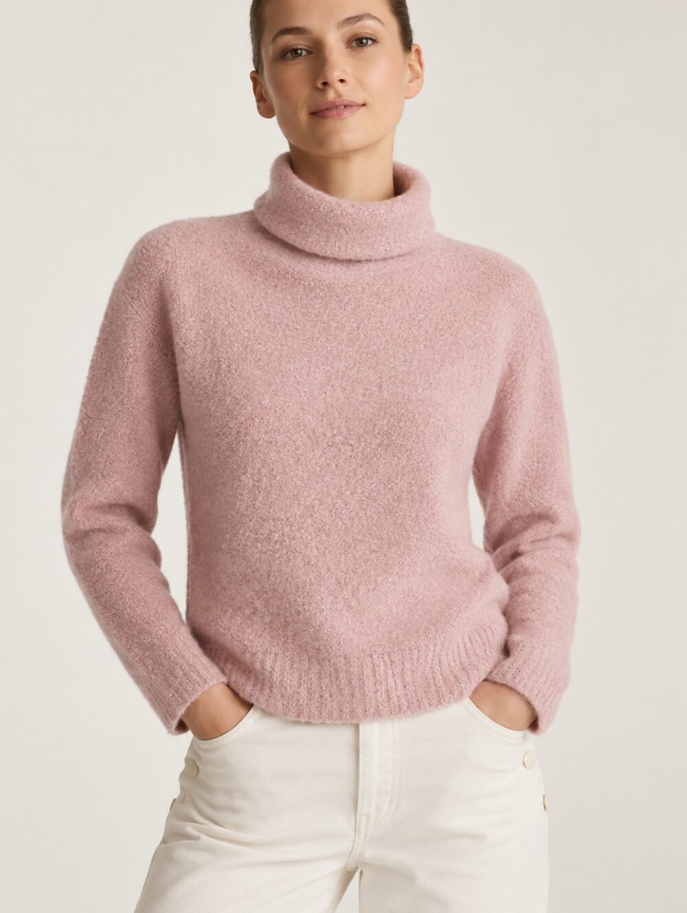 St. John Pink Alpaca Wool Silk Turtleneck Sweater Size L Cropped Quiet Luxury